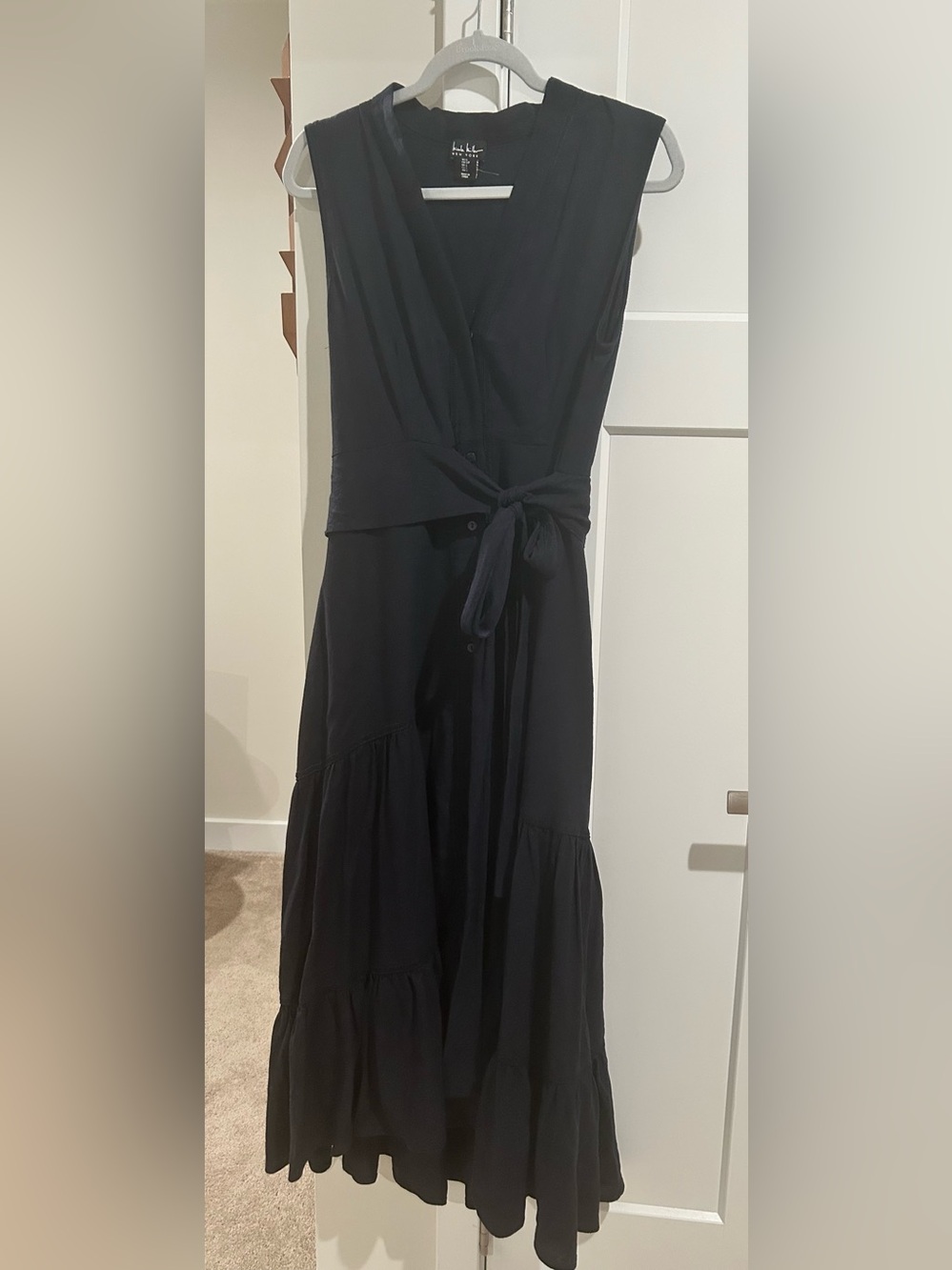 Nicole Miller Black Sleeveless Tie-Waist Tiered Maxi Dress